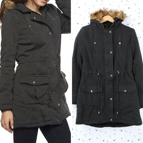 Fur Lined Anorak Hooded Fleece Coat Jacket Char. - Picture 8 of 10